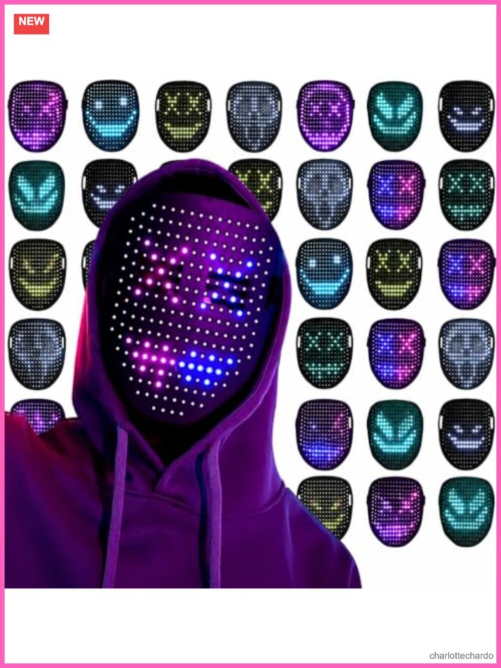 Gesture-Sensing LED Light Up Face-Changing Mask for Halloween Christmas Cosplay